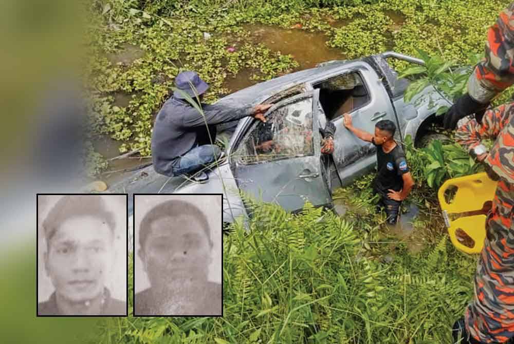 Anggota bomba memberi bantuan mengeluarkan mangsa dari kenderaan. Foto Ihsan JBPM Perak, gambar kecil dari kiri: Mior Hairul Adzaha, Ahmad Hazim