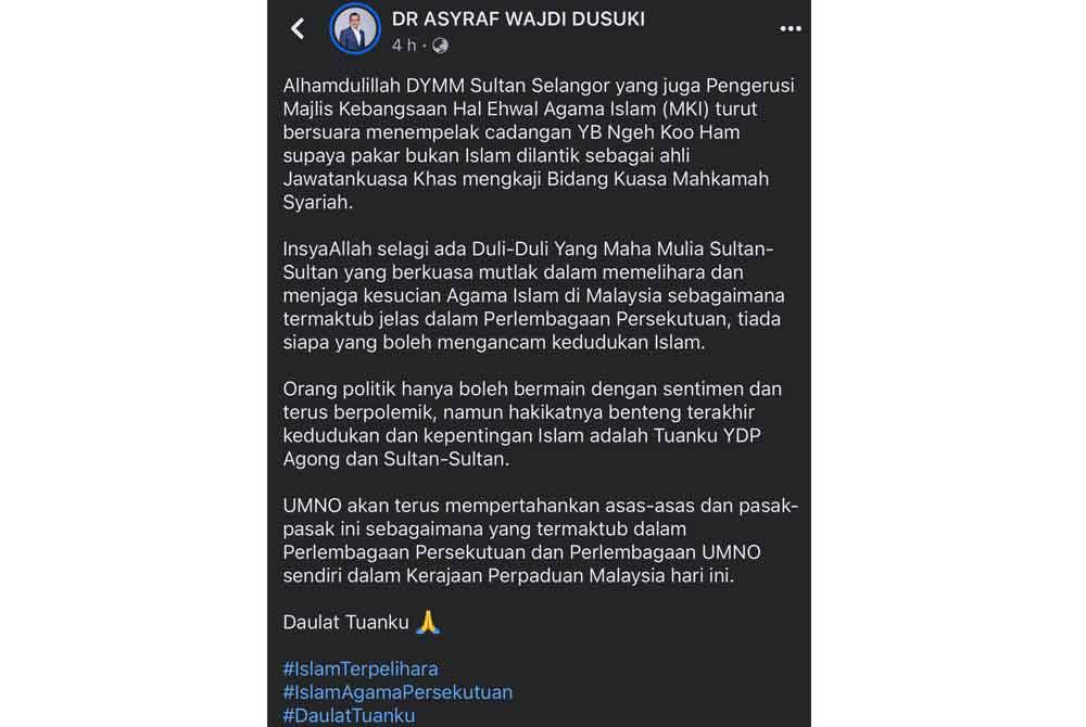 Tangkap layar hantaran di laman Facebook Asyraf Wajdi