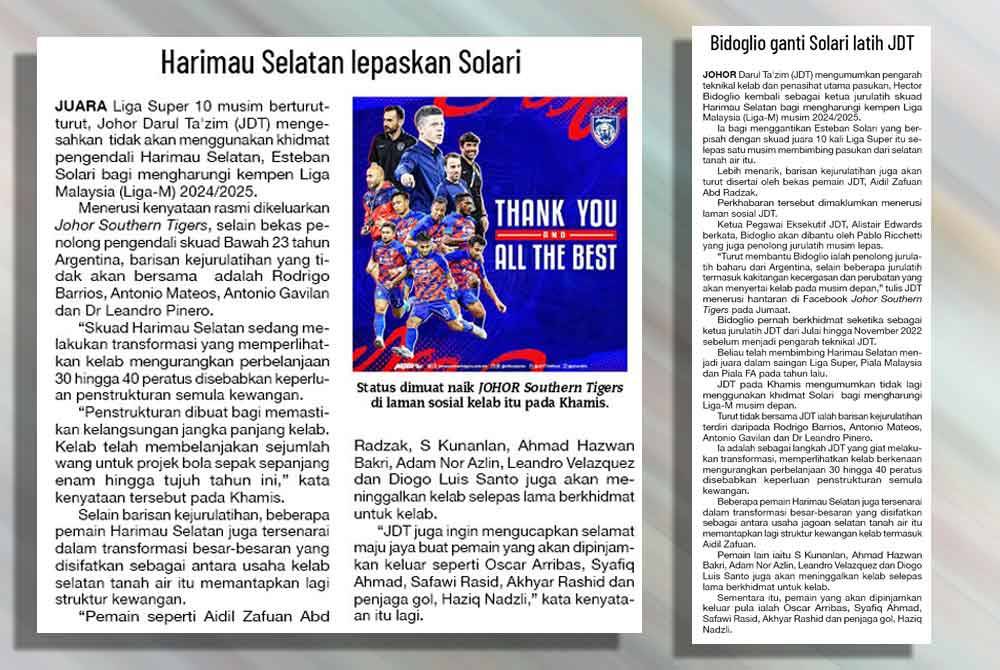 Laporan Sukan Sinar pada Jumaat (kiri) dan Sabtu (kanan).