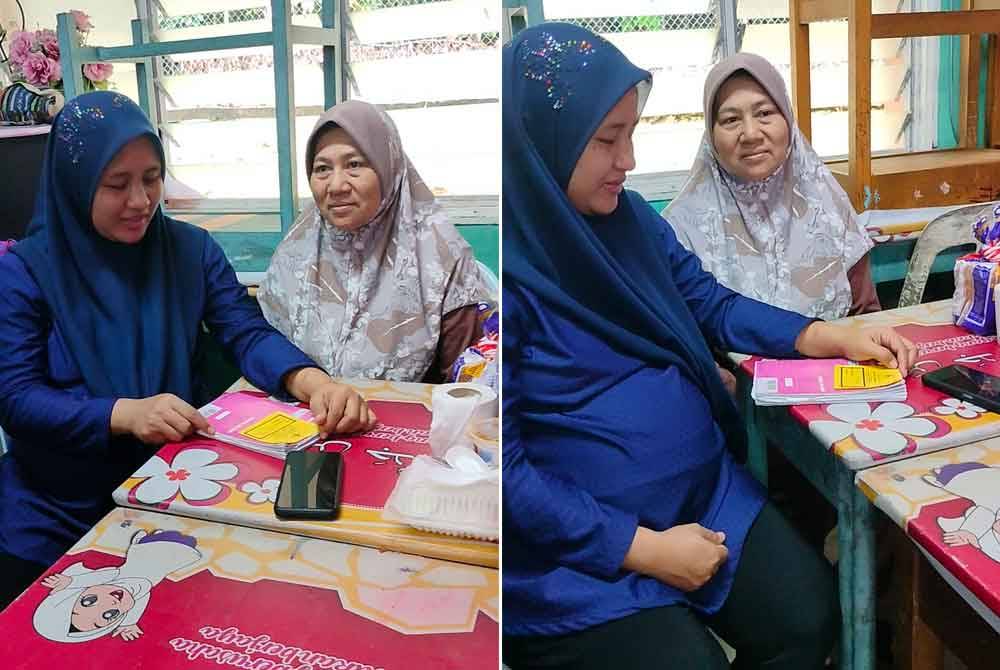 Maisarah (kiri) ditemani ibunya (kanan) kini berlindung di PPS Sekolah Rendah Agama Bersepadu (SRAB) Kota Tinggi pada Sabtu.