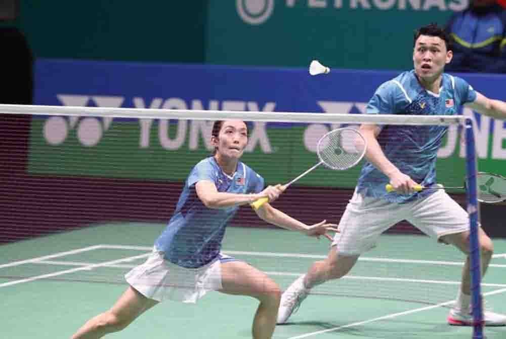 Kian Meng (kanan) dan Pei Jing tewas kepada pasangan Korea Selatan pada pusingan pertama Terbuka Malaysia di Bukit Jalil pada Selasa. Foto FB BAM.