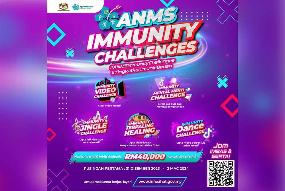 Bertemakan ‘Tingkatkan Imuniti Badan’, KKM bekerjasama dengan lima pempengaruh bagi menjayakan cabaran yang berlangsung selama tiga bulan.