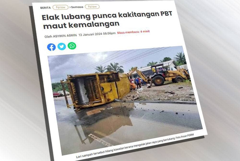 Cuba mengelak jalan raya berlubang dipercayai punca kakitangan pihak berkuasa tempatan (PBT) maut dalam kemalangan di Kampung Sentosa Jaya, Jalan Sandakan-Lahad Datu, pada Sabtu.