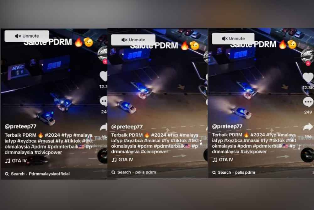 Tangkap layar video yang tular di media sosial memaparkan MPV polis berjaya menahan sebuah kereta di Jalan Masai Lama, Johor Bahru pada Ahad