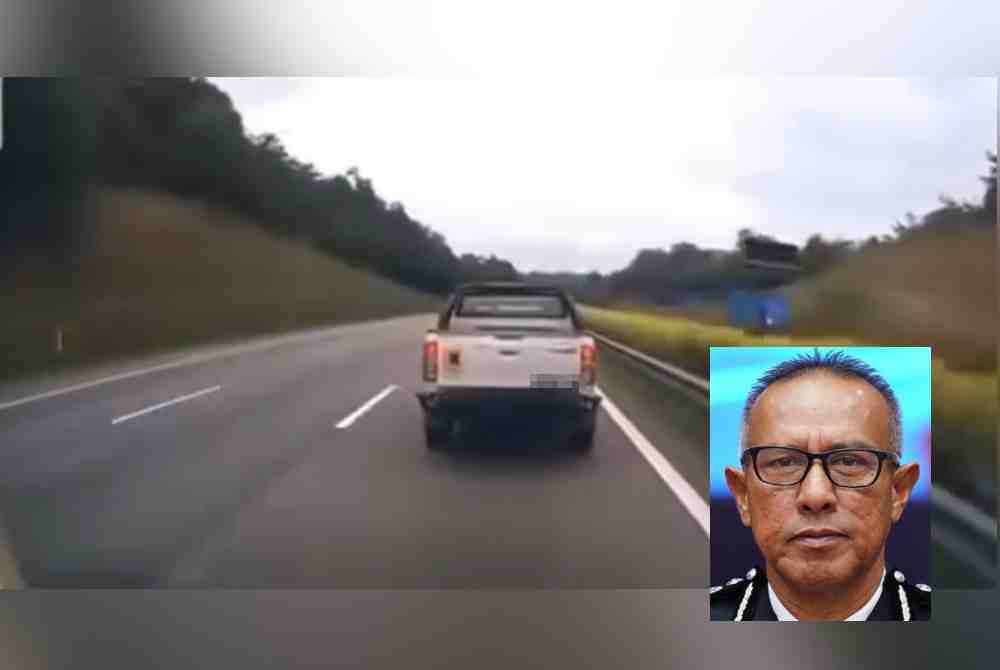 Tangkap layar kejadian di mana sebuah Toyota Hilux dikatakan tidak memberi laluan kepada ambulans di KM226 Lebuhraya Utara Selatan. Gambar kecil: Mohd Azman