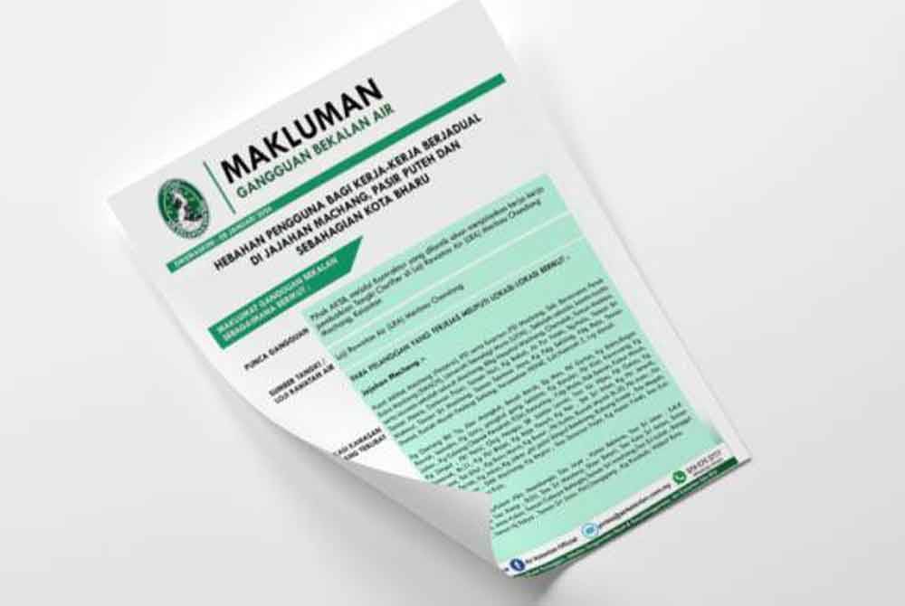 Kenyataan dikeluarkan Air Kelantan Sdn Bhd (AKSB)