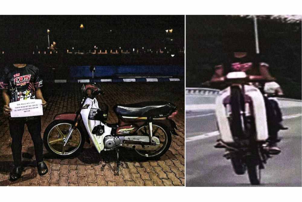 Remaja berusia 17 tahun dan motosikal turut disita selain dikenakan saman atas pelbagai kesalahan. Foto PDRM