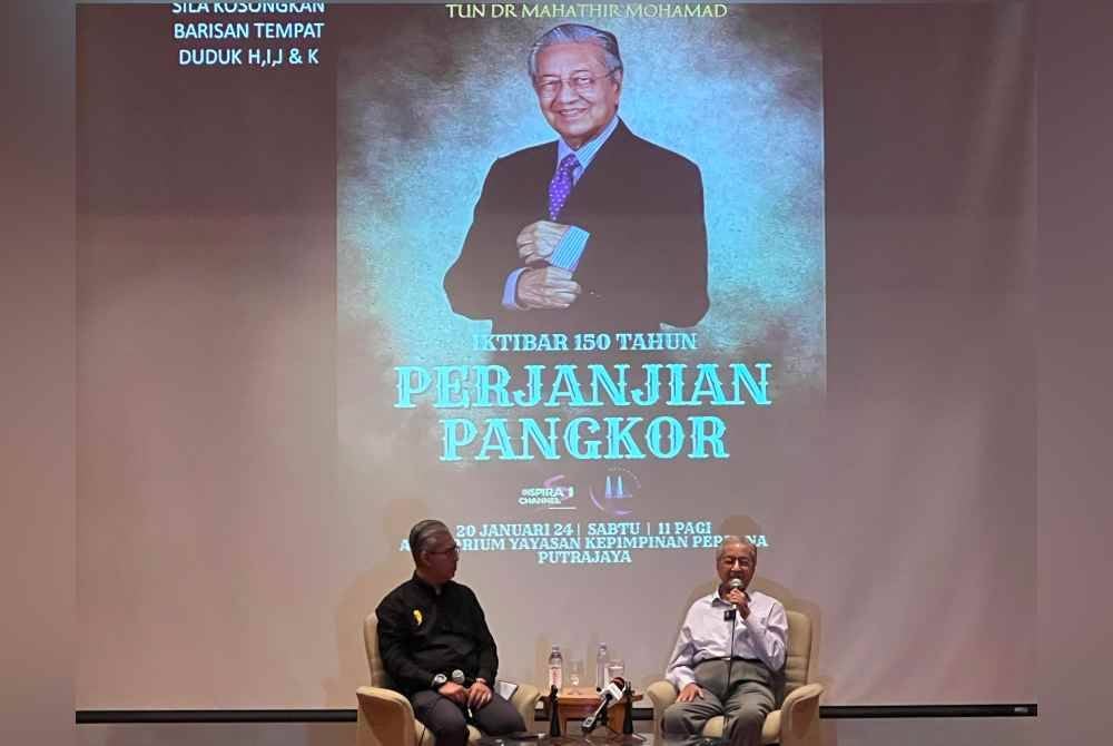 Mahathir sebagai panelis pada Sesi Minda Negarawan: Iktibar 150 tahun Perjanjian Pangkor di Yayasan Kepimpinan Perdana pada Sabtu