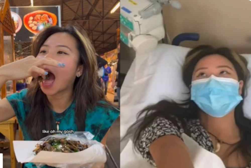 Nicolette dimasukkan ke hospital di Bangkok selepas memakan serangga goreng di pasar malam. Foto Agensi