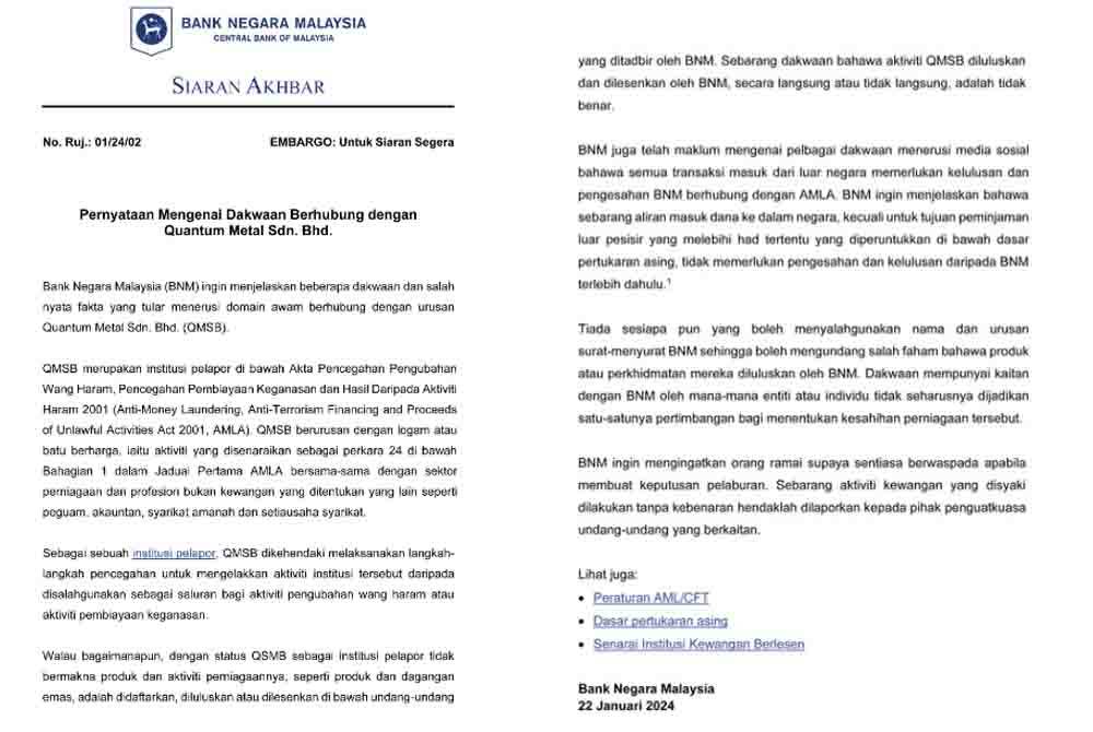 Kenyataan akhbar BNM.