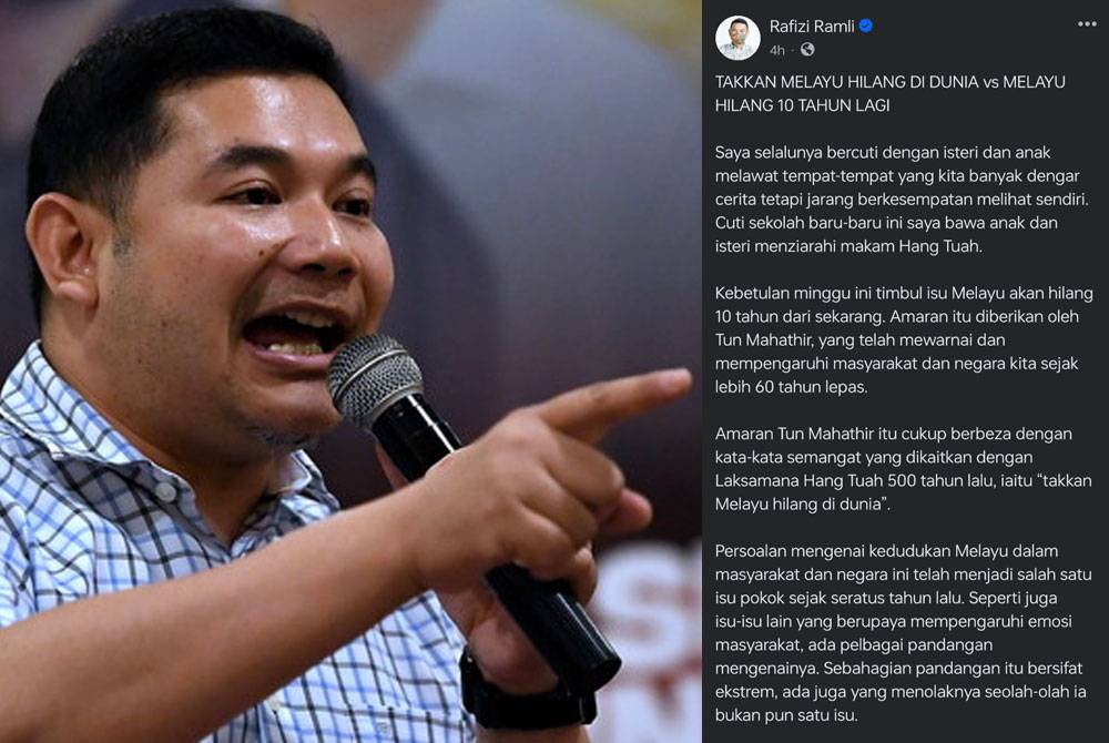 Tangkap layar hantaran Rafizi di Facebook pada Selasa.