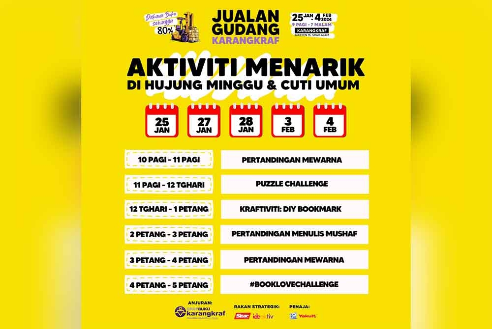 Aktiviti-aktiviti menarik menanti pengunjung pada Jualan Gudang Karangkraf 2024.