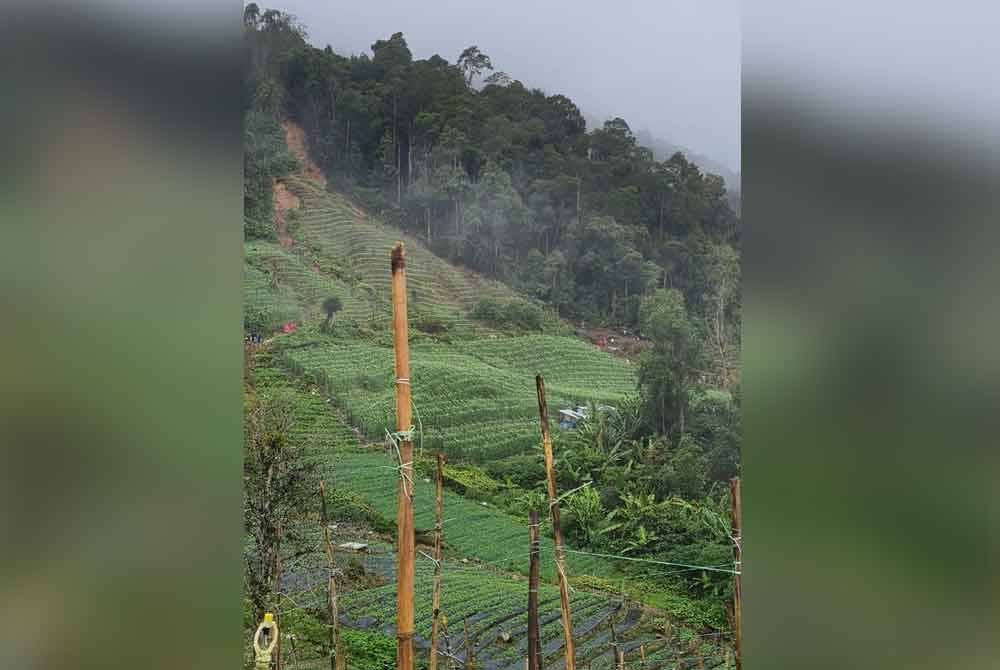 Lokasi kejadian tanah runtuh di Batu 59 Kampung Raja, Cameron Highlands pada awal pagi Jumaat.