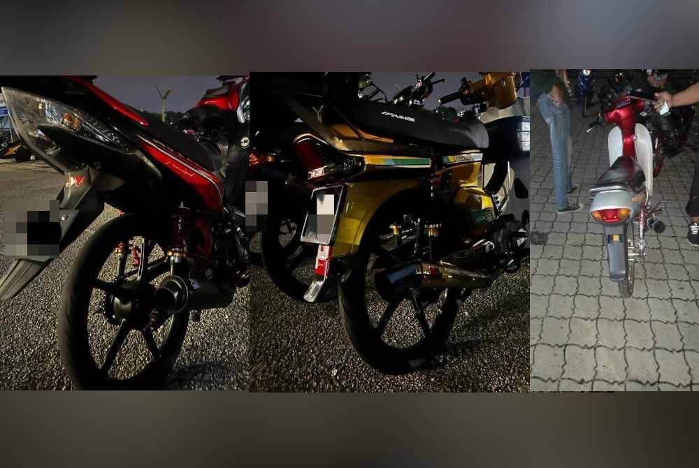 Antara motosikal yang disita polis dalam operasi di Taman Tasik Permai, Ampang pada Khamis lalu.