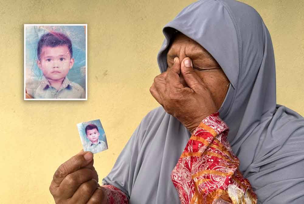 Zainab hiba sebaik menatap gambar cucunya. Gambar kecil: Gambar Aiman Syafiq semasa di tadika.