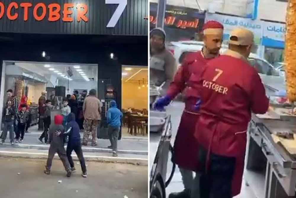 Rakaman premis perniagaan di bandar Kerak yang menyediakan menu seperti shawarma dan piza itu turut menjadi tular di media sosial setelah ia dipromosikan oleh laman berita tempatan, Khaberni. - Foto: Agensi