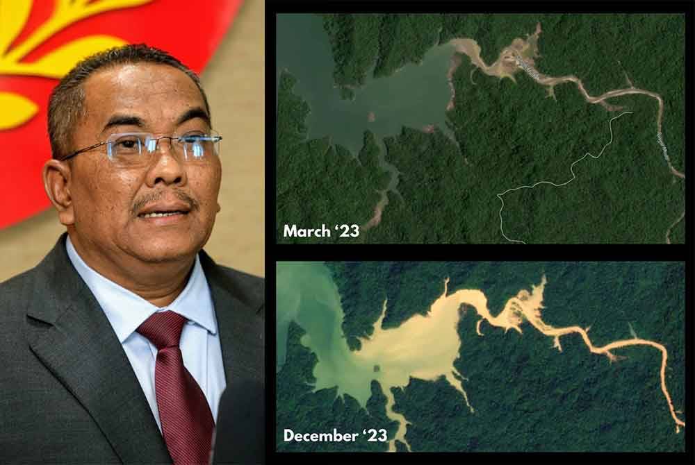 Muhammad Sanusi (kiri), Imej satelit menunjukkan mendapan selut di Empangan Muda semakin ketara pada Oktober berbanding imej pertama dirakam pada Mac 2023. - Foto: RimbaWatch