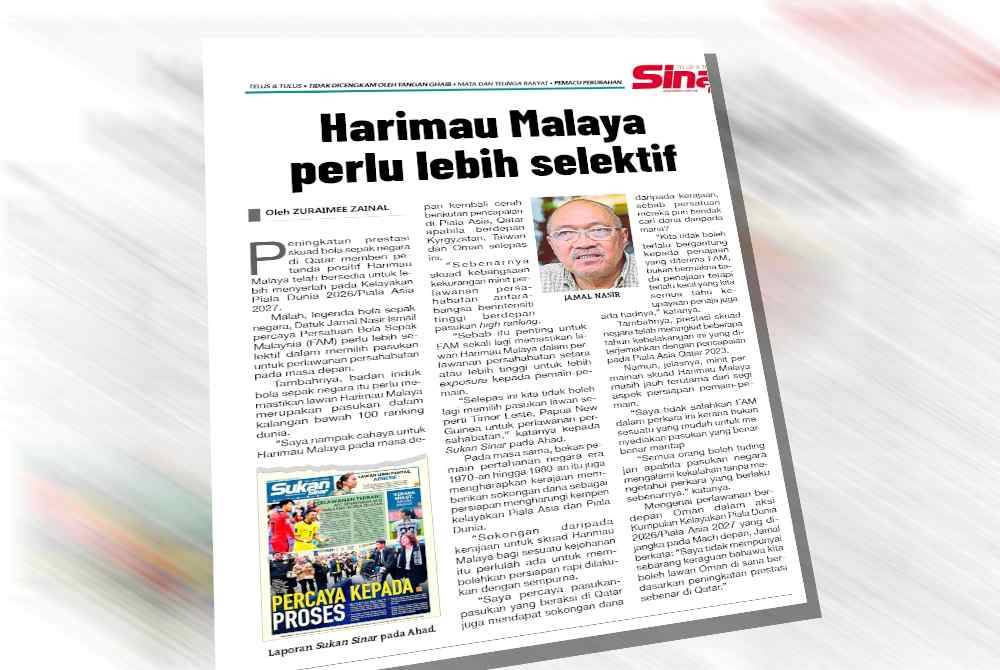 Laporan Sukan Sinar pada Isnin.