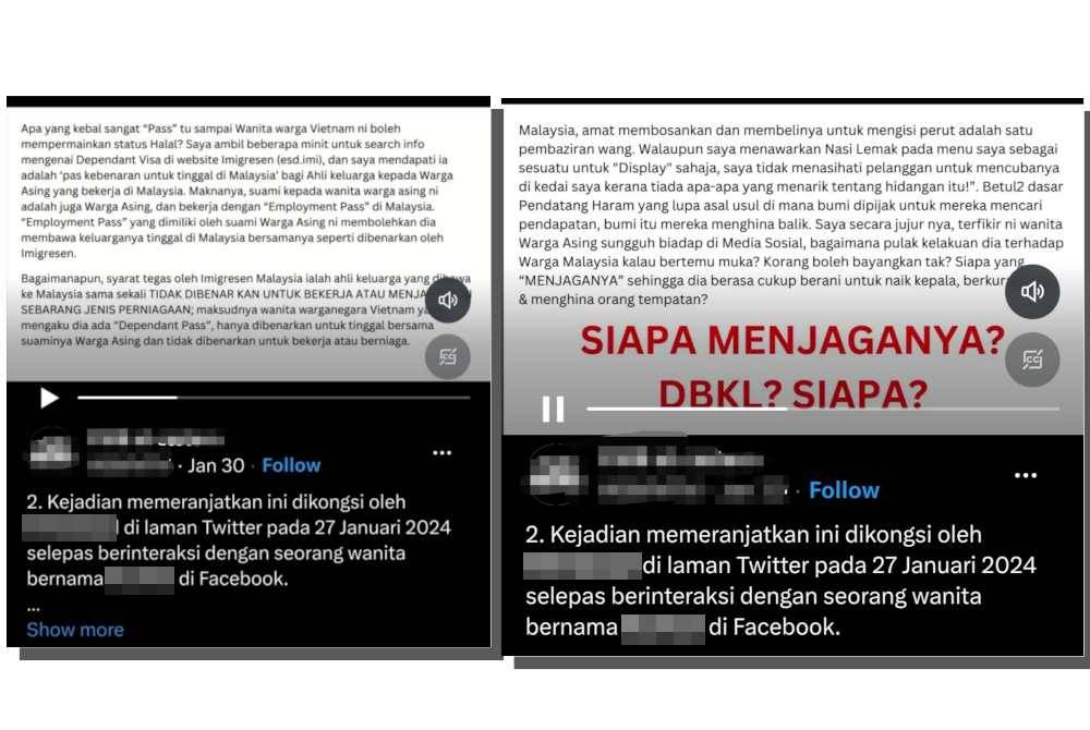 Perkongsian seorang individu mendedahkan perbualan dengan seorang wanita Vietnam yang melanggar peraturan mengusahakan restoran di Malaysia.