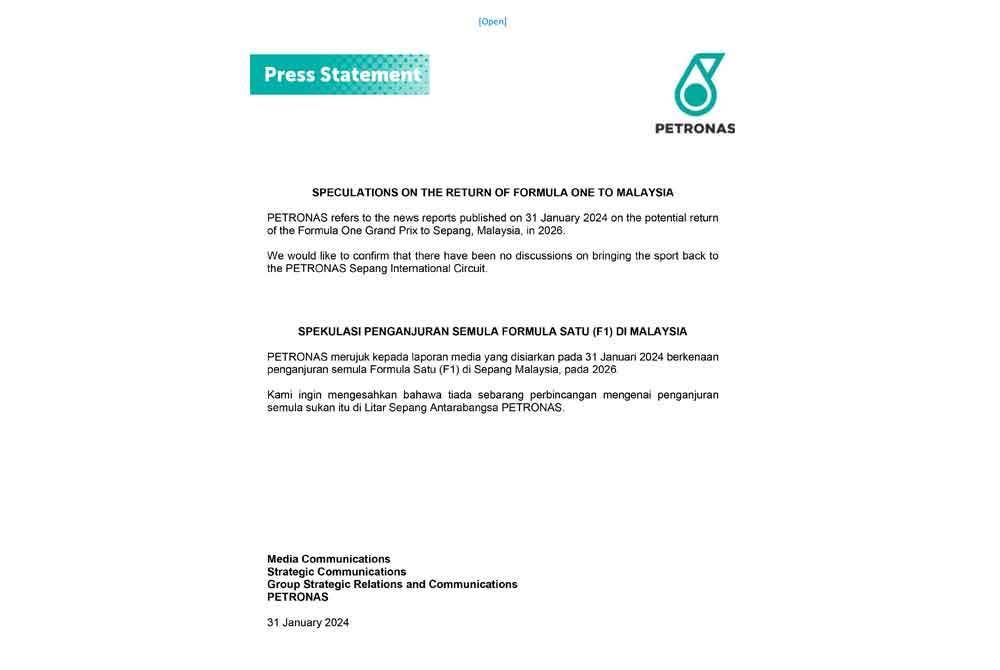 Kenyataan akhbar Petronas.