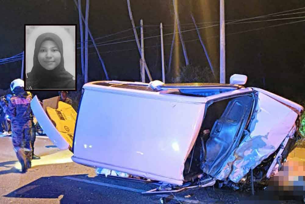 Kereta Perodua Kenari terbabit kemalangan di Jalan Tanjong Karang-Sungai Besar di sini pada Khamis. Gambar kecil: Siti Norfatihah
