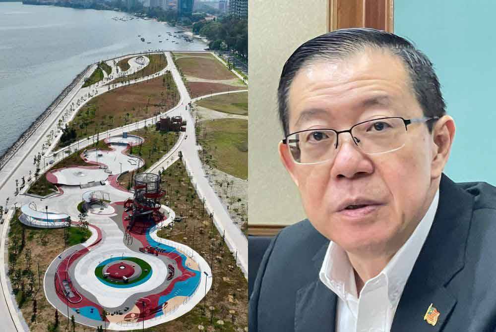 Fasa 1 Taman Gurney Bay yang baru dibuka kepada orang awam pada Ahad lalu. Gambar kanan: Lim Guan Eng