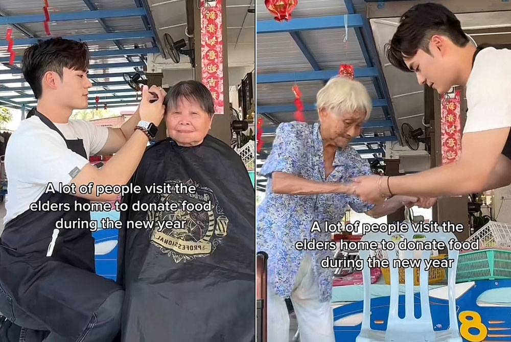 William ambil kesempatan melawat rumah orang tua sempena Tahun Baharu Cina dan memberikan perkhidmatan potongan rambut percuma kepada mereka.