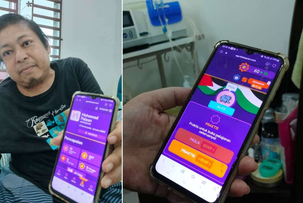 Mohamad Faizon yang perlu menjalani rawatan dialisis menjadikan masa terluang dengan mempelajari Bahasa Arab melalui Think Quran.