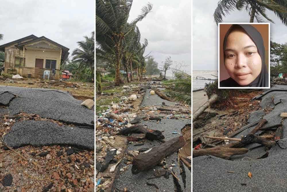 Keadaan hakisan pantai dan ombak besar yang semakin menghampiri rumah Nur Zakiah di Kampung Jawa. - Foto: Nur Zakiah