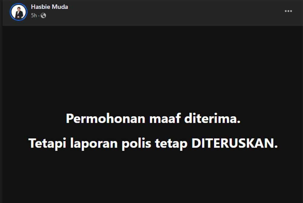 Tangkap layar hantaran yang dibuat oleh Mohd Hasbie di Facebook pada Rabu.