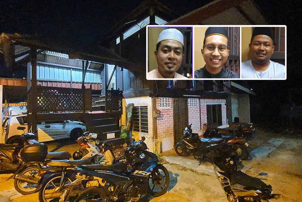Rumah bekas Imam Masjid Al-Ehsan, Pongsu Seribu, Allahyarham Ustaz Abdullah Salleh dijadikan Rumah Ngaji Pemuda. (Gambar kecil dari kiri: Mohamad Syukri, Muhammad Hafiz, dan Muhammad Hafiz)