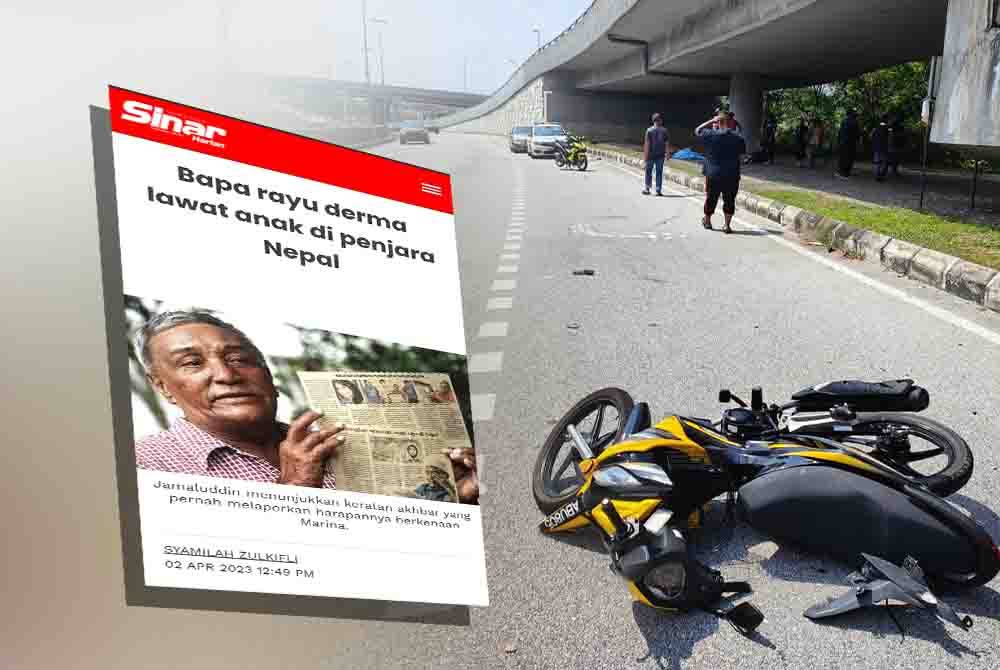 Keadaan motosikal milik Allahyarham selepas terbabit dalam kemalangan dengan dua kenderaan di Jalan Seremban-Kuala Pilah berdekatan Balai Polis Paroi pada Khamis. Laporan Sinar Harian berkenaan usaha Allahyarham demi Marina