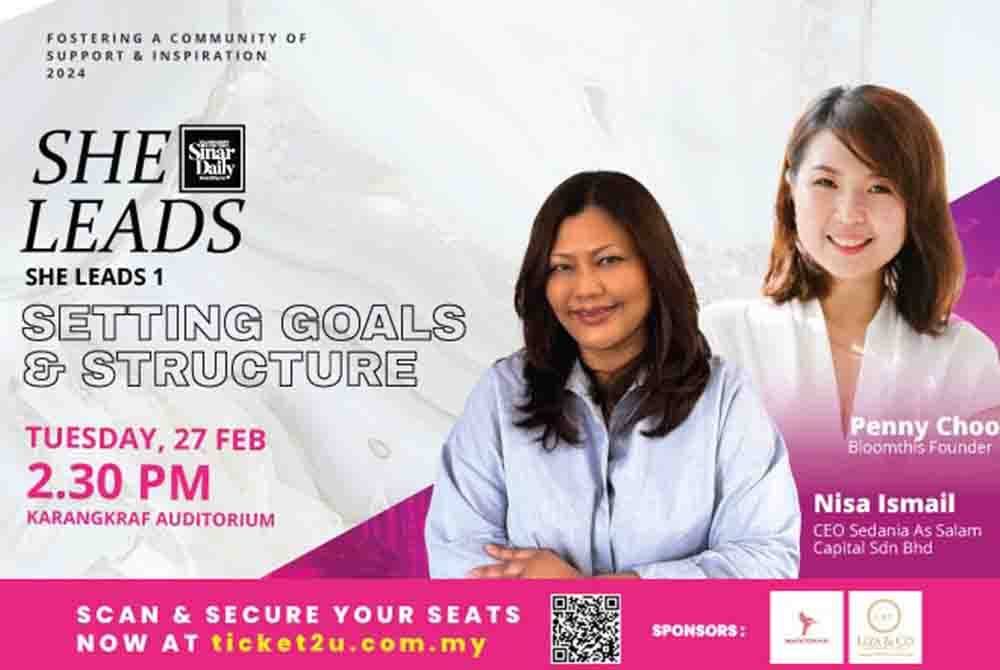 Siri pertama She Leads menampilkan dua panelis dengan tajuk 'Setting Goals and Structure' akan berlangsung pada 27 Februari ini di Auditorium Kompleks Kumpulan Karangkraf bermula jam 2.30 petang hingga 5 petang.
