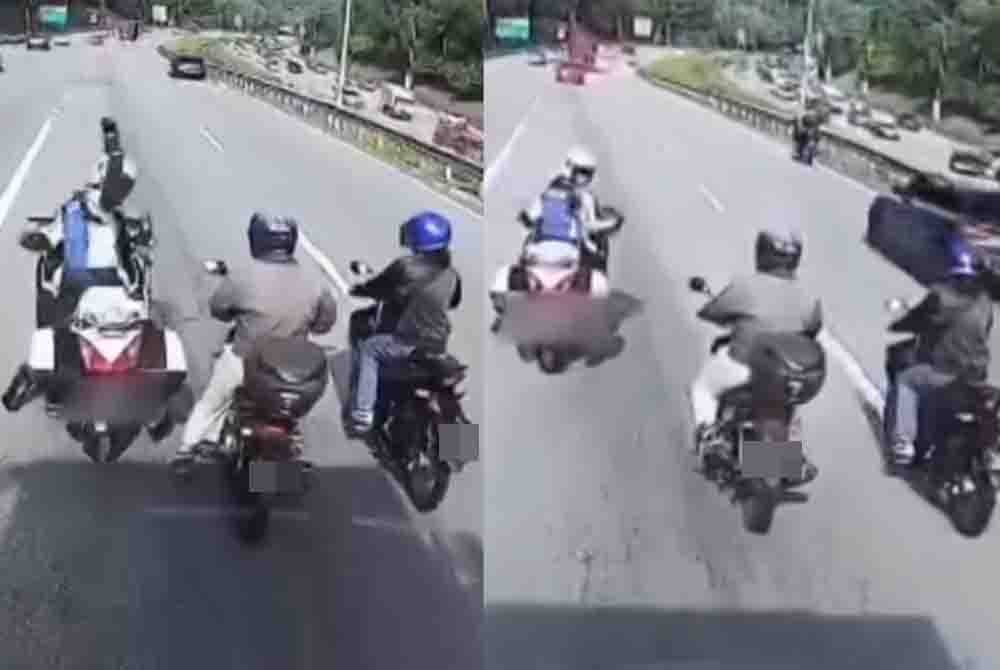 Tular rakaman juruiring bermotosikal menahan aliran trafik membabitkan kenderaan berat secara tiba-tiba.