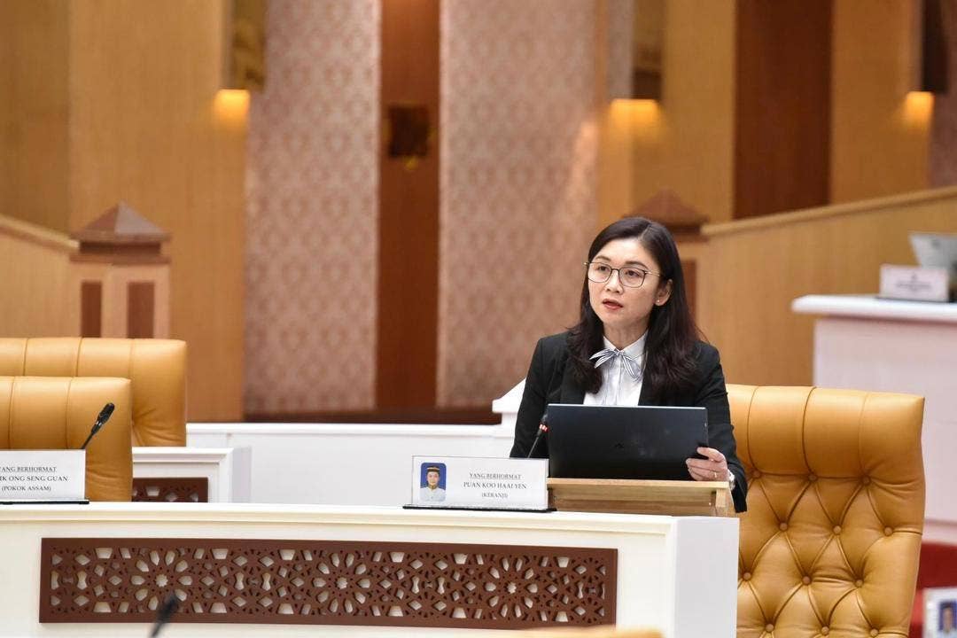 Angeline semasa mengambil bahagian dalam sesi perbahasan menjunjung kasih titah Sultan Perak, Sultan Nazrin Muizzuddin Shah sempena Persidangan Dewan Undangan Negeri (DUN) Perak pada Isnin.