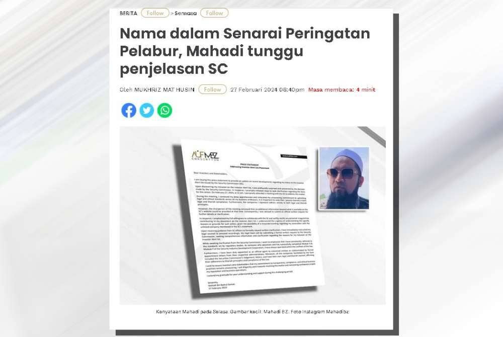 Laporan Sinar Harian.