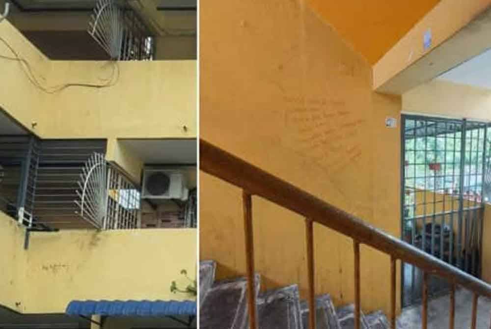 Sebelum ini tular gambar keadaan laluan pejalan kaki dipasang jeriji dengan sekurang-kurangnya satu pintu dipasang di setiap tingkat pada bangunan empat tingkat ini.