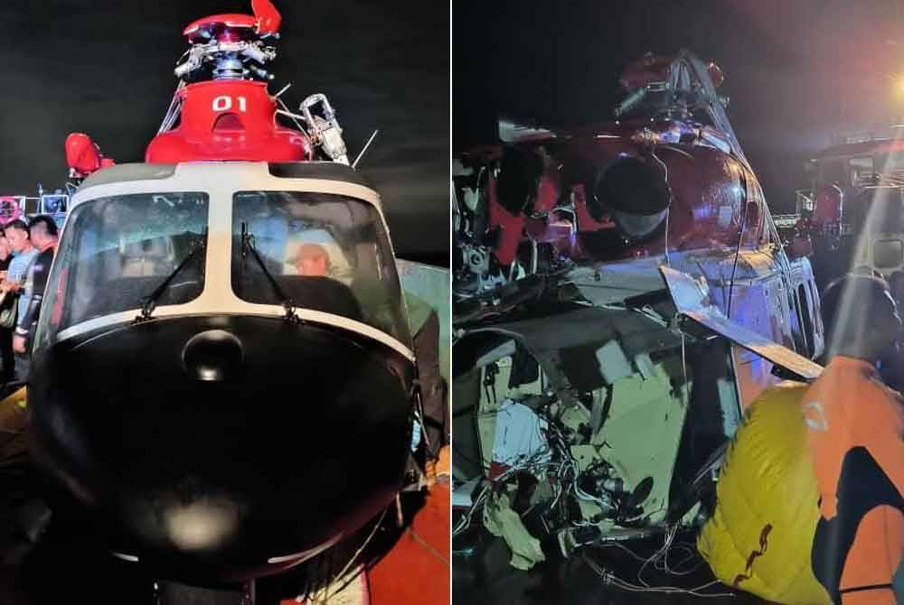 Bangkai helikopter AW139 milik Maritim Malaysia dibawa berlabuh di jeti Pelabuhan Klang sebelum dihantar ke Stesen Udara Maritim Subang (SUMS) pada jam 3.30 pagi untuk tindakan lanjut.