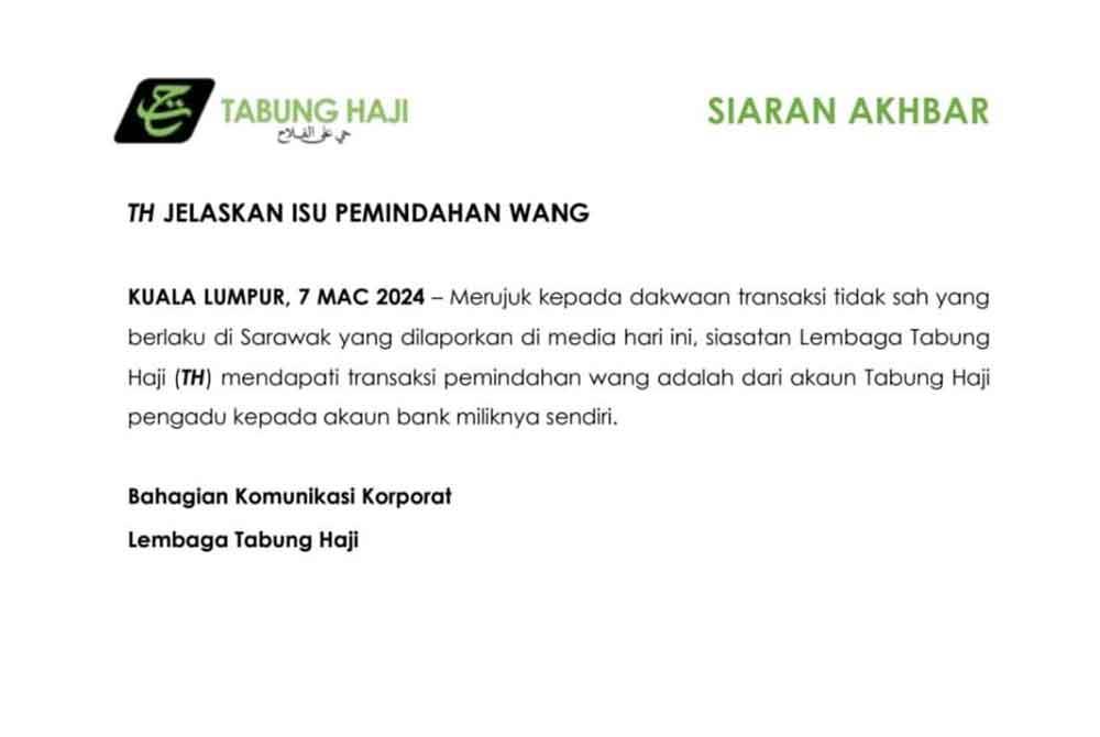 Kenyataan media TH pada Khamis.