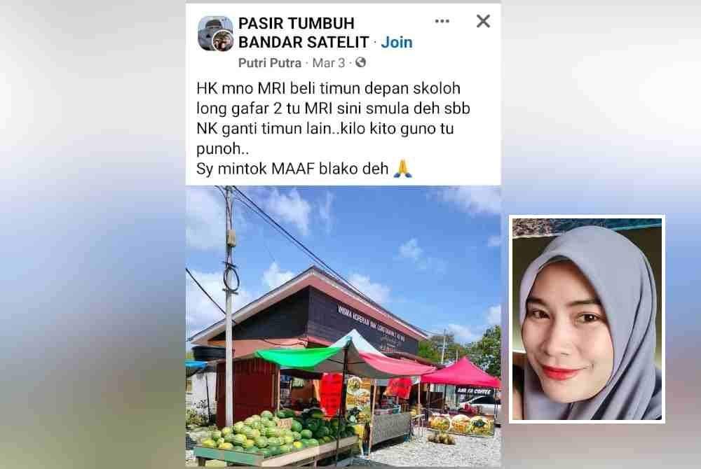 Afah (gambar kecil) memuat naik status di kumpulan Facebook untuk mencari pelanggan bagi menggantikan kerugian mereka