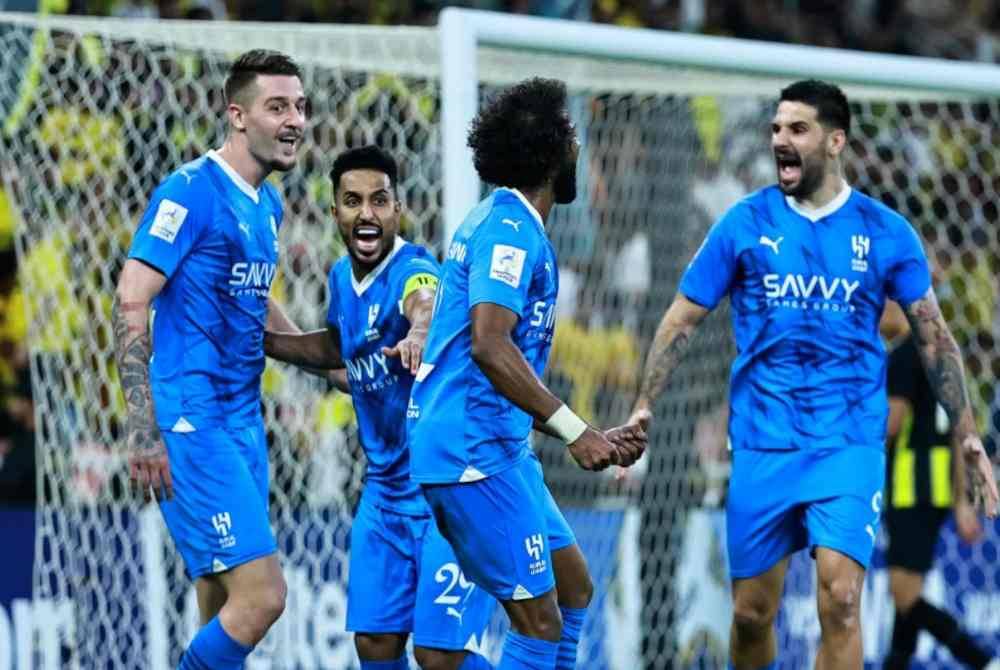 Pemain Al-Hilal meraikan kemenangan 2-0 ke atas Al Ittihad. Foto Reuters