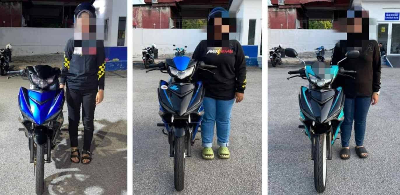 Tiga remaja perempuan yang ditahan polis di sekitar Melaka pada Rabu.