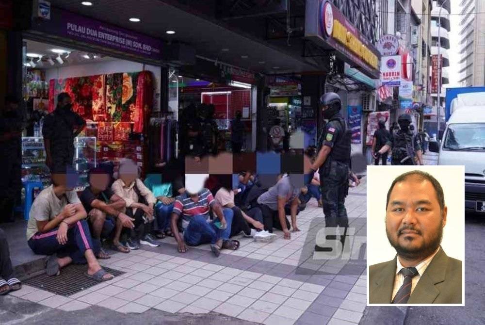 Polis menahan warga asing menerusi operasi besar-besaran di sekitar Jalan Silang, Kuala Lumpur. - Foto Sinar Harian MOHD HALIM ABDUL WAHID (Gambar kecil: Mohd Azwardi)