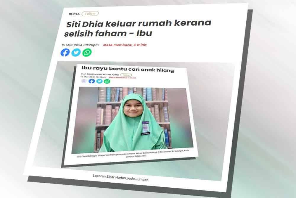 Laporan Sinar Harian pada Jumaat.