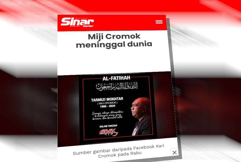 Pada 6 Mac lalu, bekas pemain dram kumpulan thrash metal tanah air, Tarmizi Mokhtar atau lebih dikenali Miji Cromok telah meninggal dunia.