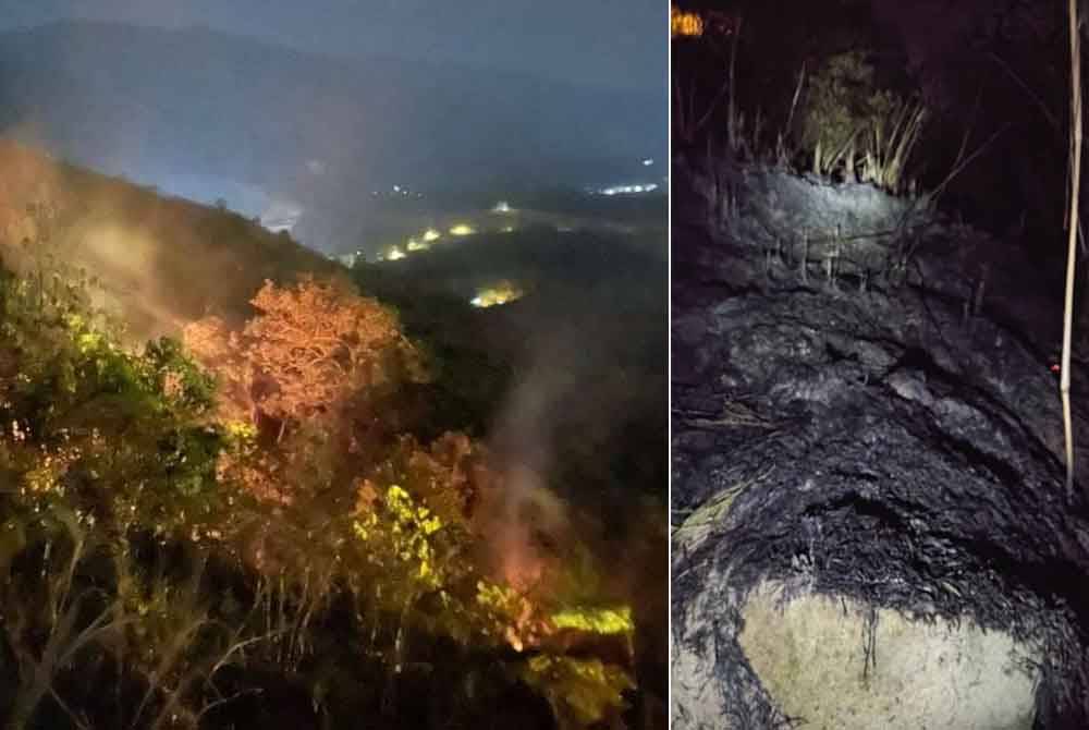 Keadaan hutan Bukit Broga di Semenyih sebelum dan selepas kebakaran.