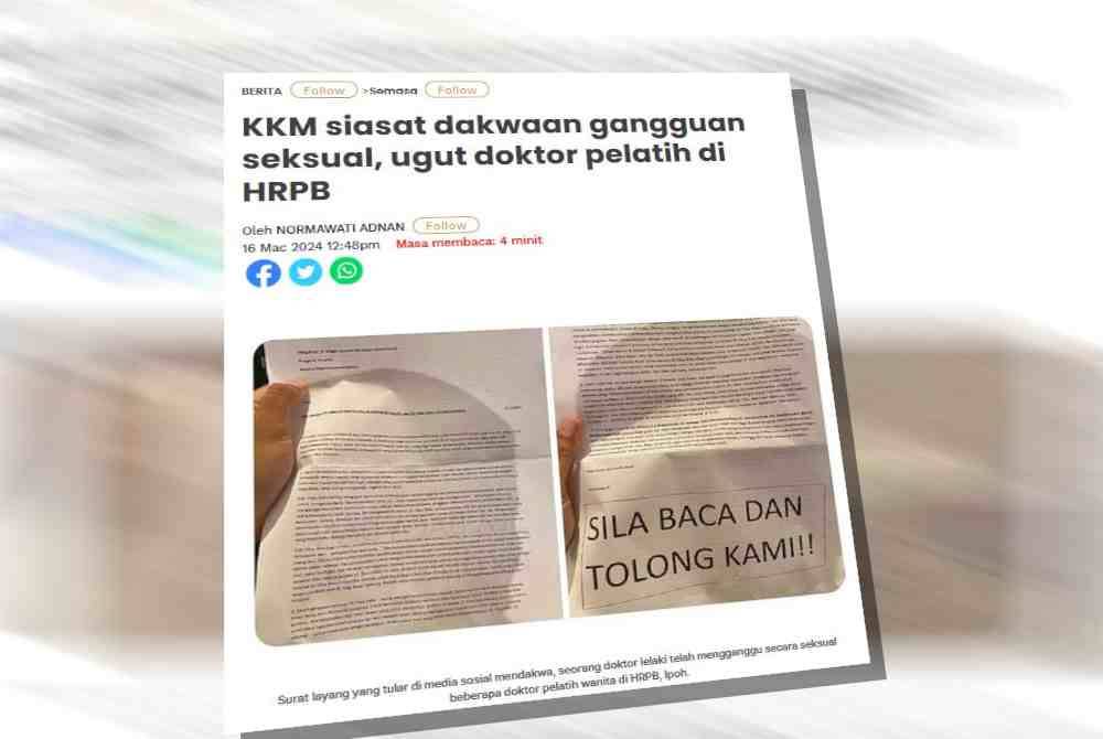 Laporan Sinar Harian pada 16 Mac lepas.