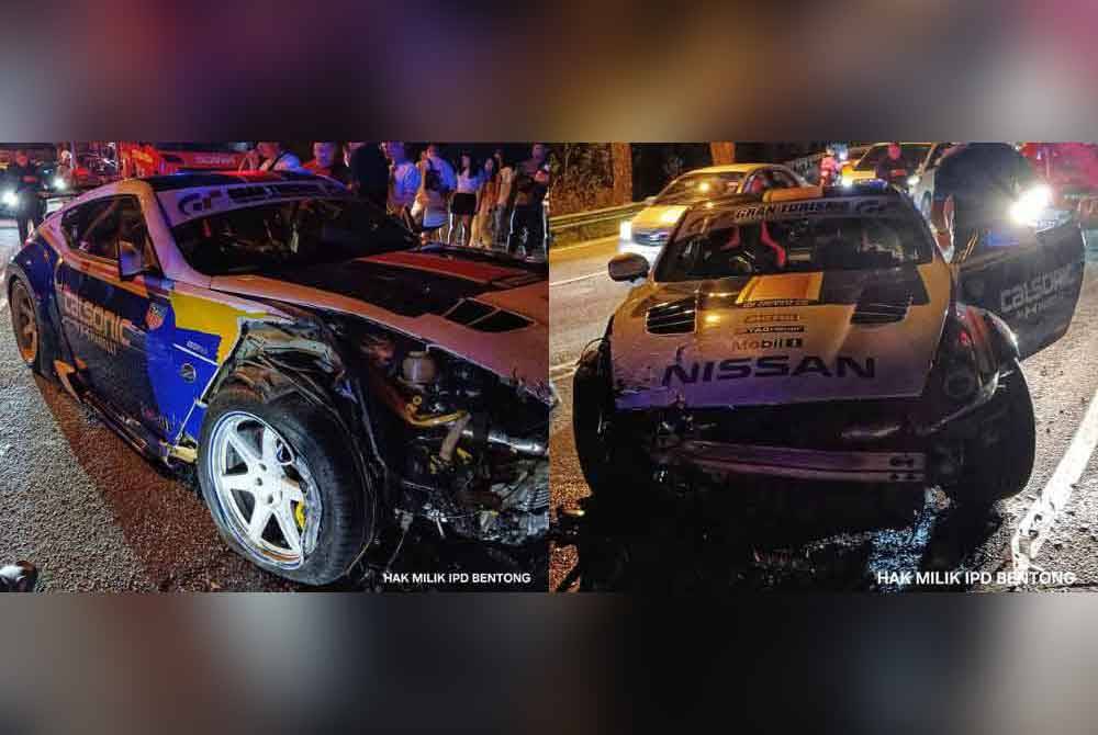 Keadaan kereta Nissan yang dipandu seorang lelaki berusia 39 tahun dalam kejadian tersebut. Foto ihsan PDRM