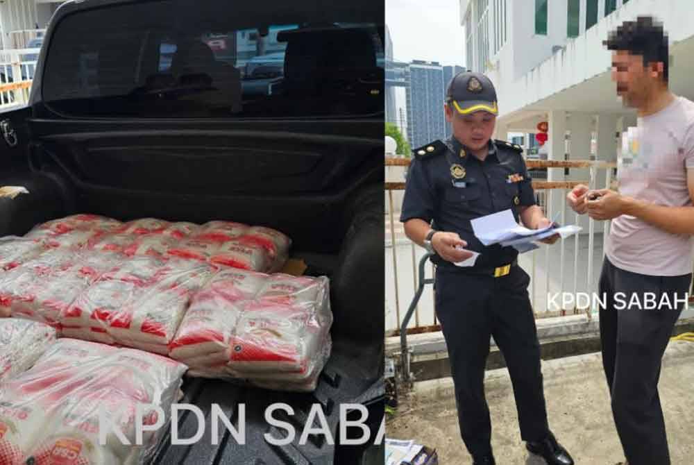 Lelaki warga Pakistan ditahan kerana disyaki menyimpan 108 kilogram (kg) gula pasir tanpa dokumen yang sah. Foto KPDN Sabah