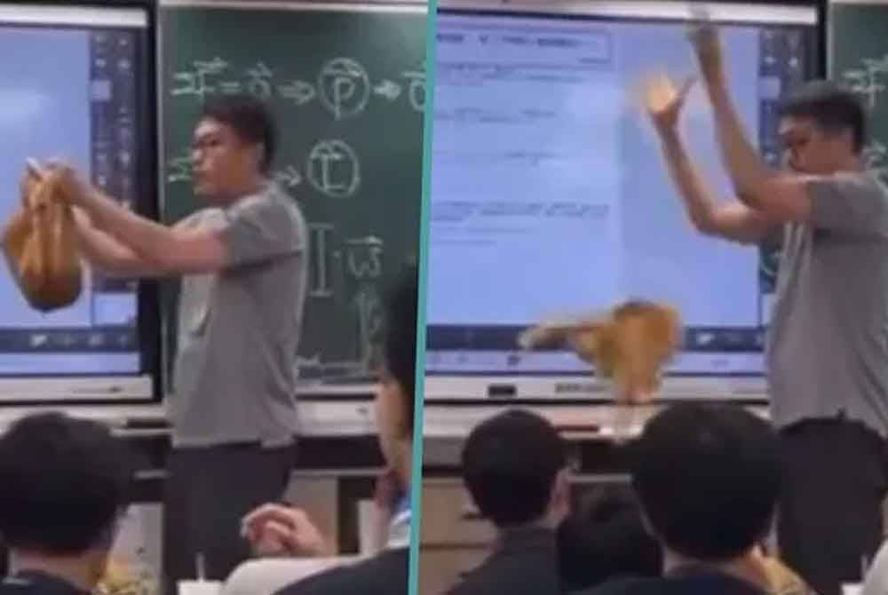 Guru tersebut cuba melakukan 'eksperimen' digelar sebagai pemuliharaan momentum sudut yang diinspirasikan daripada YouTube. Foto Agensi